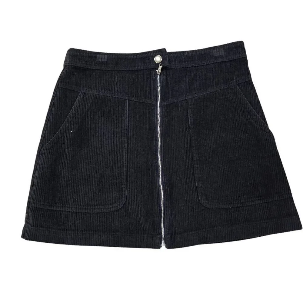 Altar'd State Mini Skirt Womens Large Gray Corduroy 100% Cotton Zipper‎ Pockets